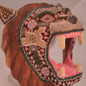 Jaguar Head Brown Tone Face Huichol Tiny Beaded