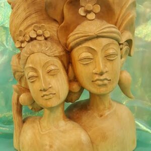 Carved Wood Man and Woman Bust