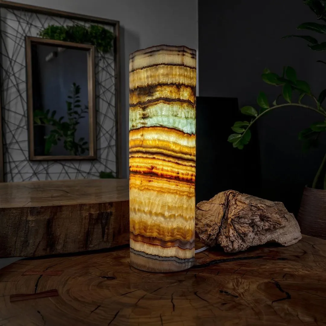 Aqua Onyx Cylinder Table Lamp