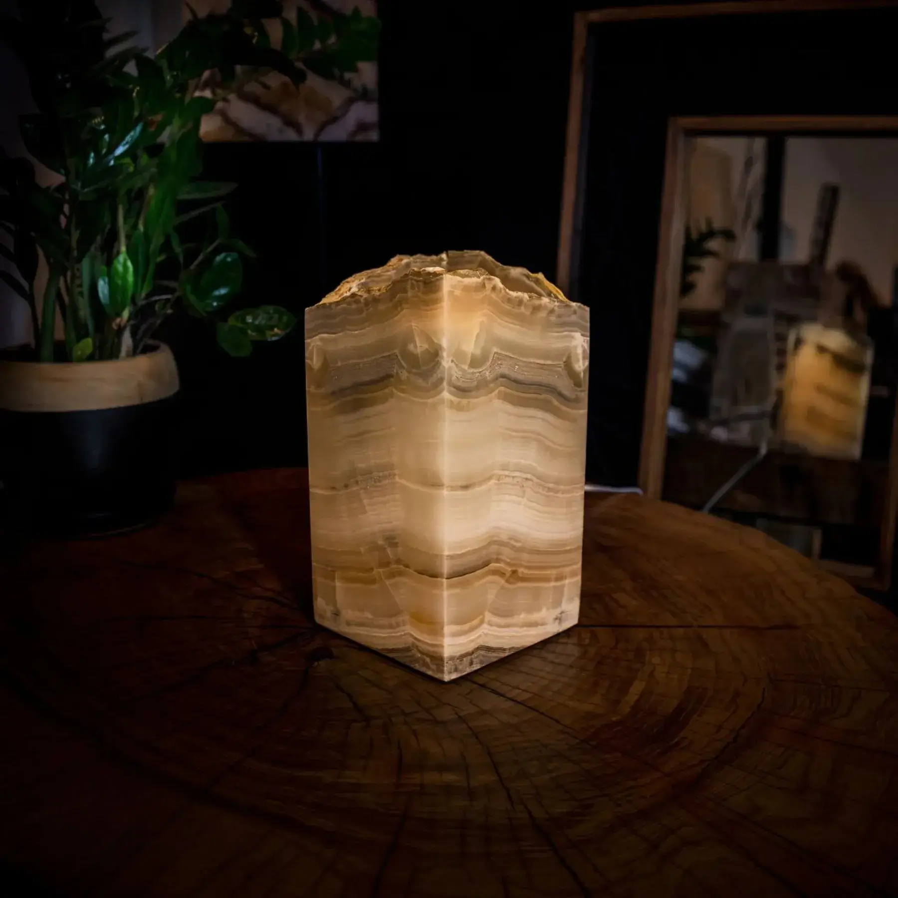 Ashen Glow Onyx Lamp (Small Square Table Lamp #7)
