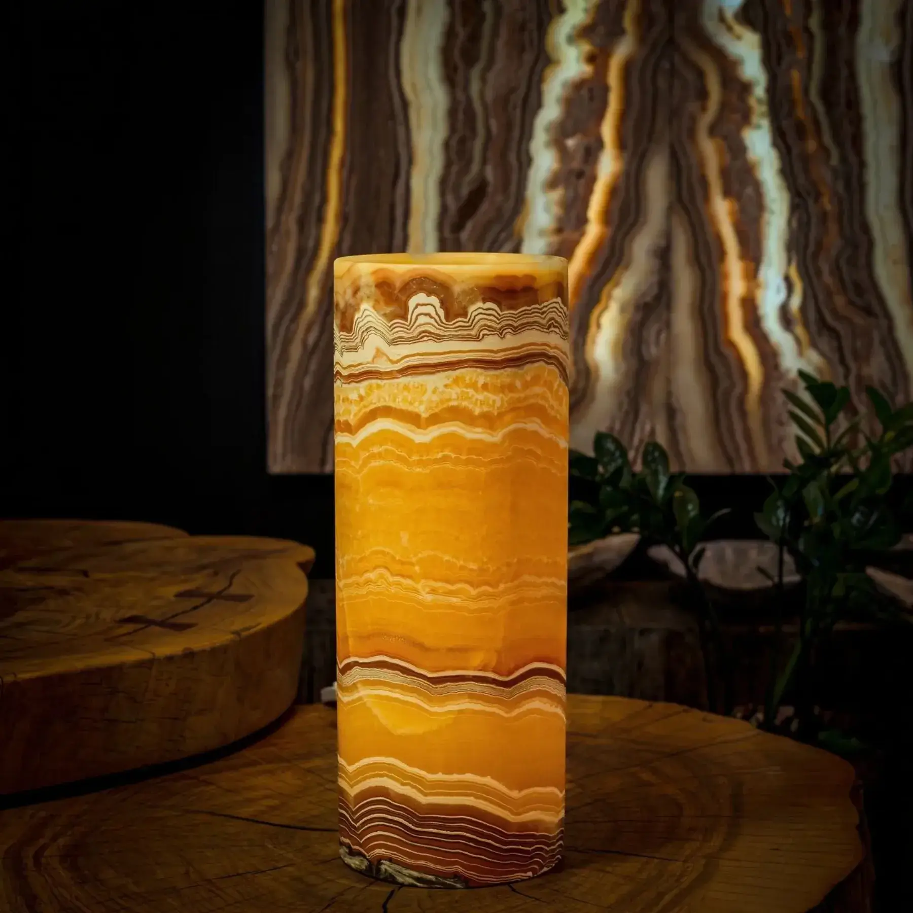 Miami Sunset Onyx Lamp (Cylinder Table Lamp #5)