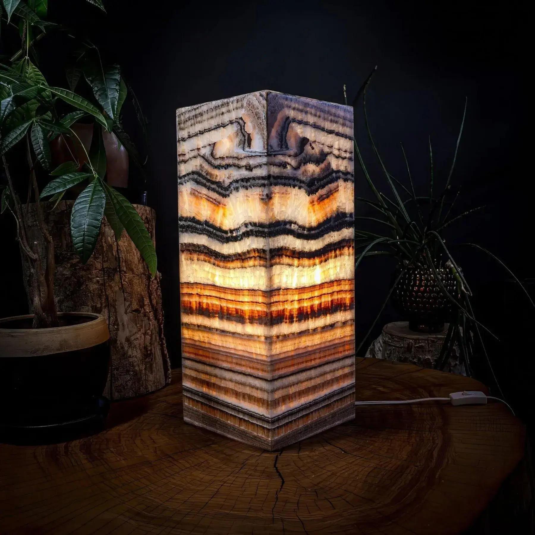 Tangerine Sierra Onyx Lamp (Medium Square Table Lamp #6)