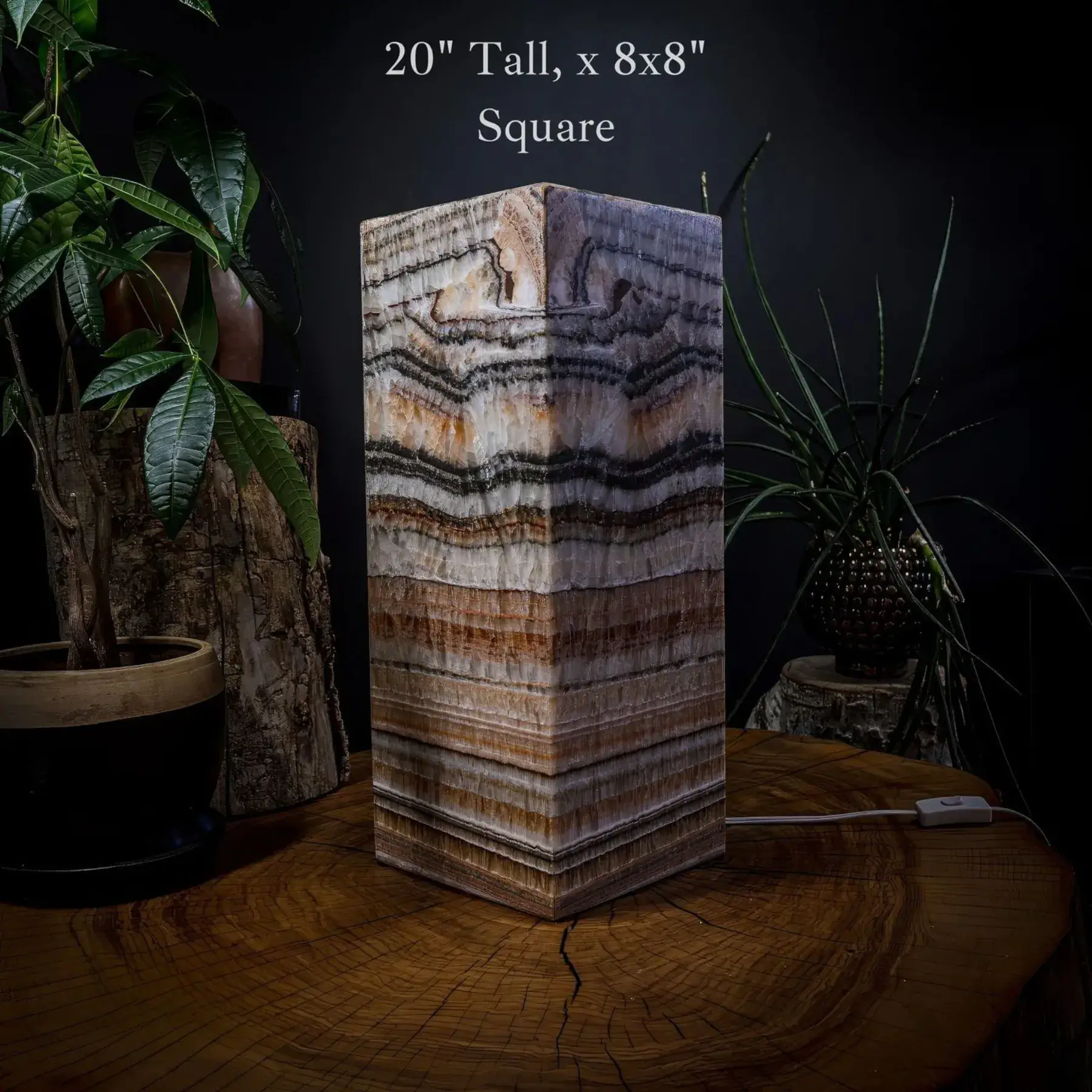 Tangerine Sierra Onyx Lamp (Medium Square Table Lamp #6)