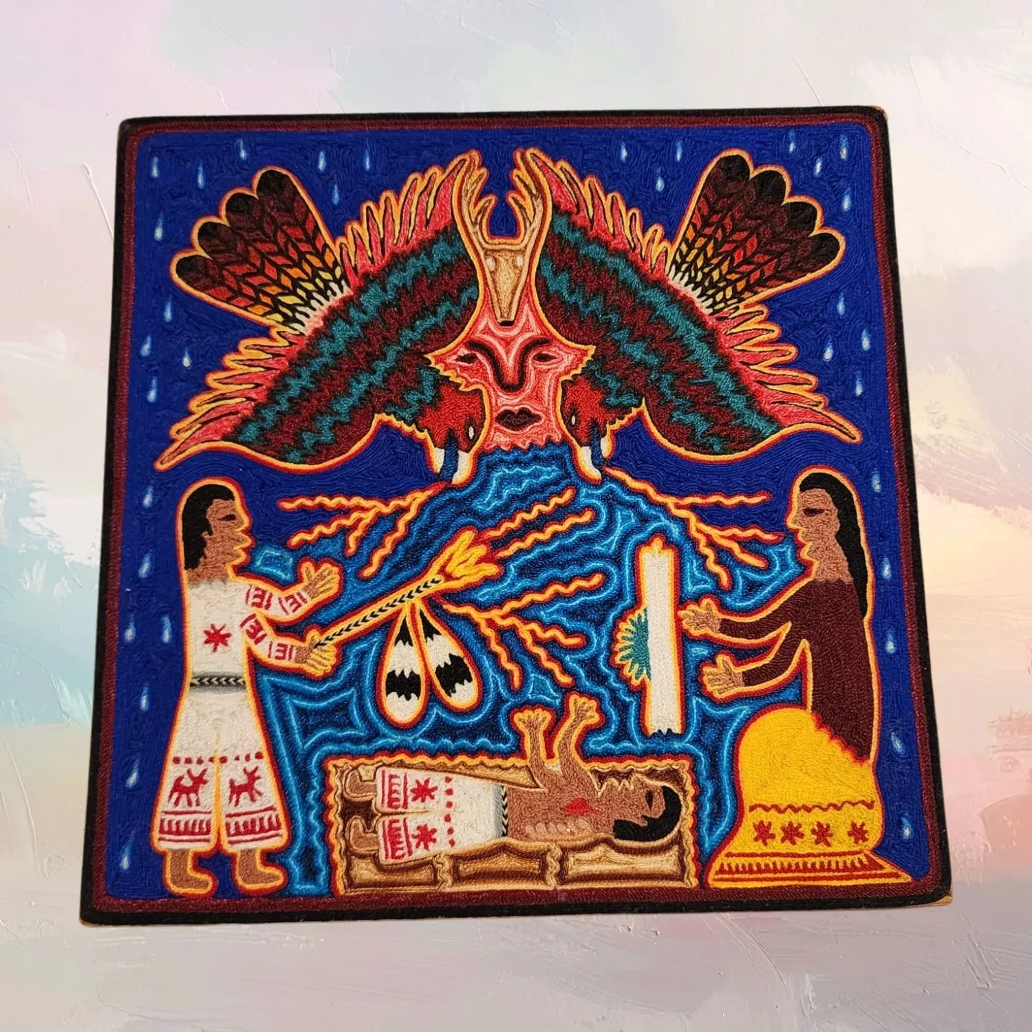 huichol yarn art painting